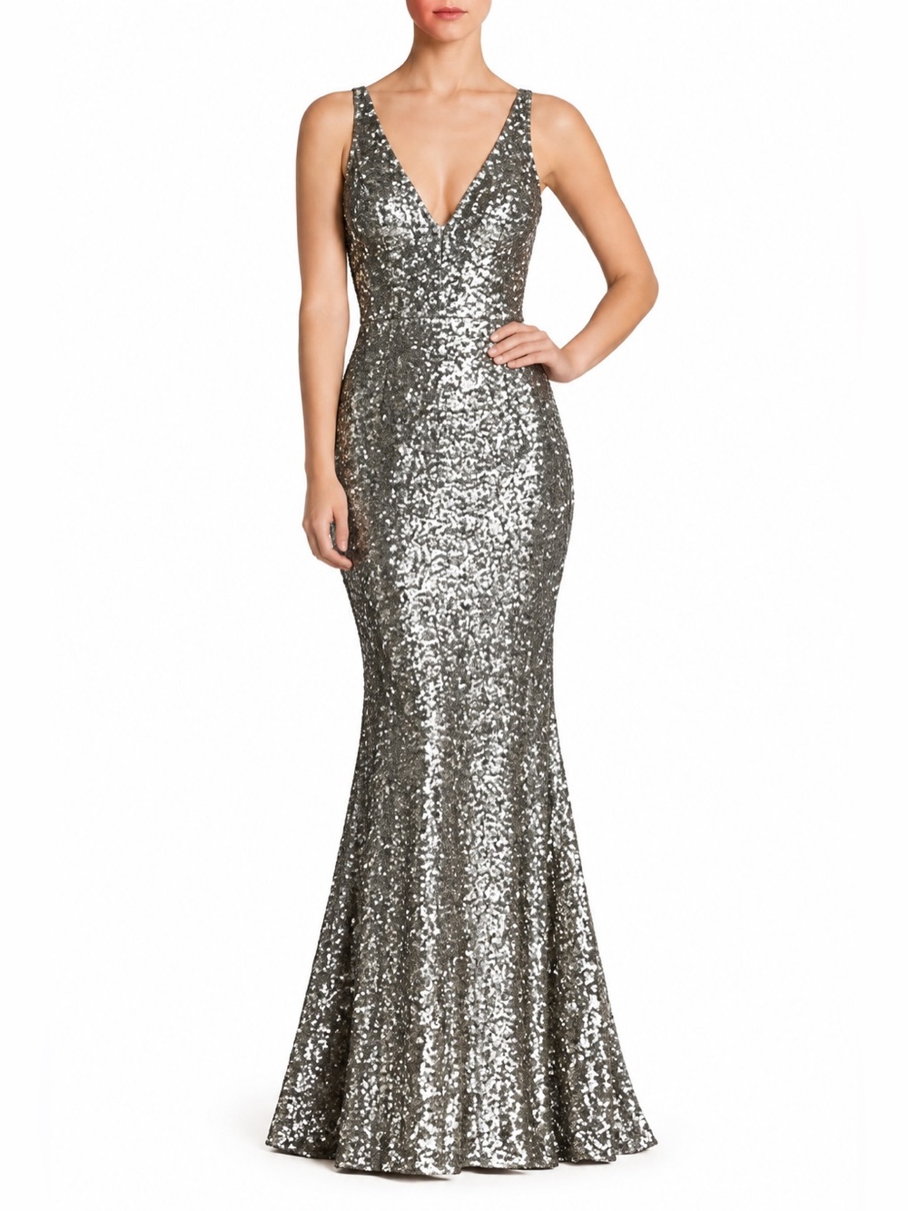 Dress the Population Harper Silver Sequin Mermaid Gown XS Formal Maxi
